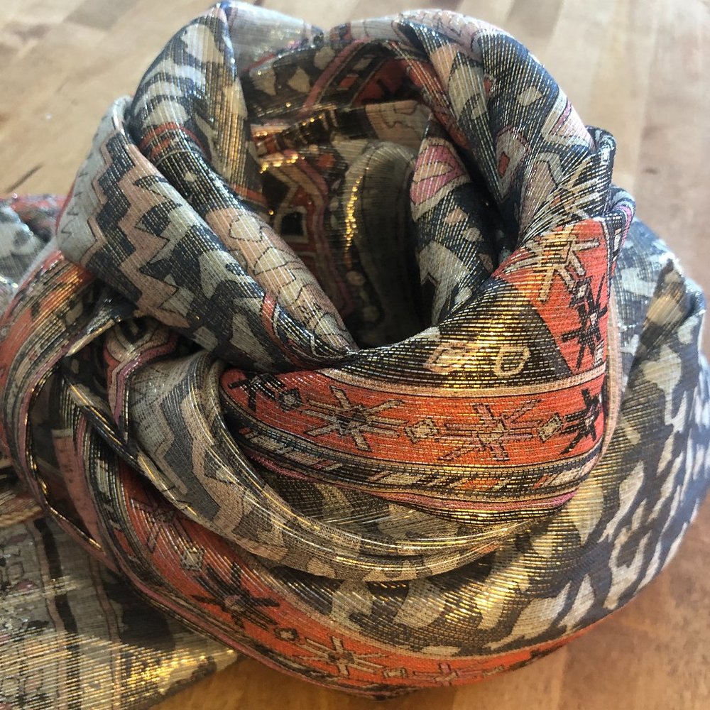 NWTS Vintage Emilio Pucci Metallic Silk Scarf – Made in Italy – 24” x 74”